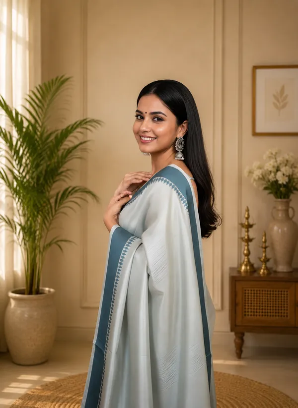 Grey_Manipuri_Kalam_Blue_Border_Saree_For_Women