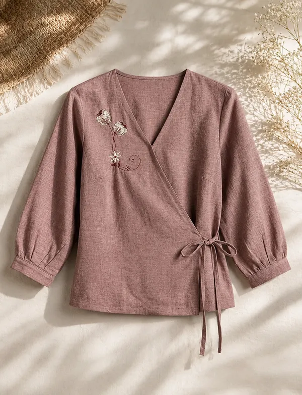 Mauve_Linen_Cotton_Wrap_Embroidered_Top_For_Women