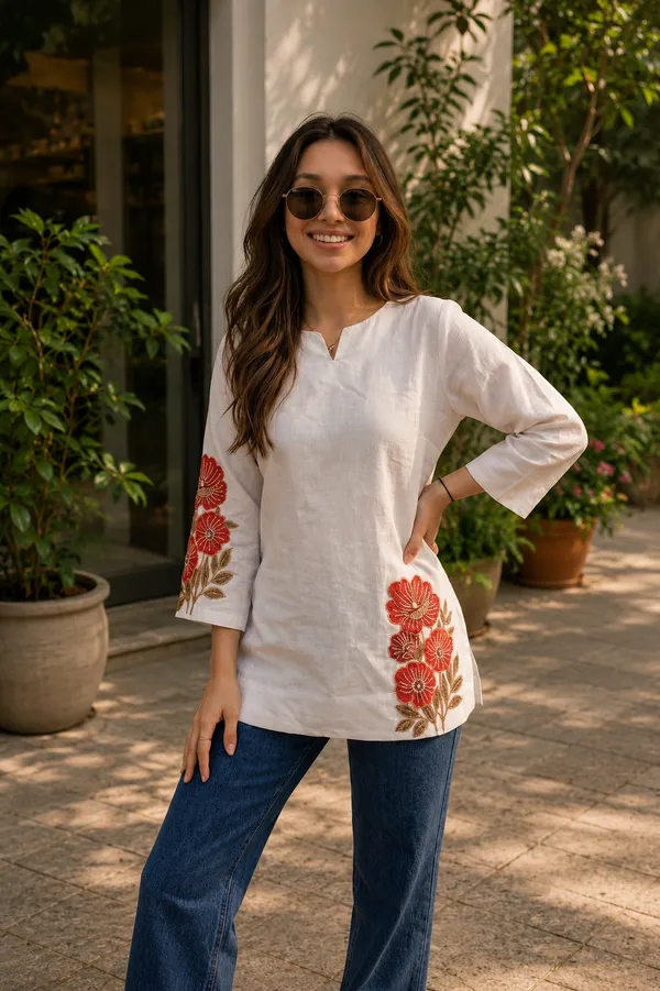 White_Cotton_Straight_Kurti_For_Women