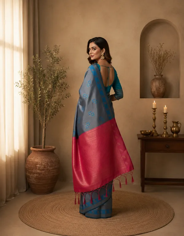 Teal_Banarasi_Silk_Woven_Saree_For_Women