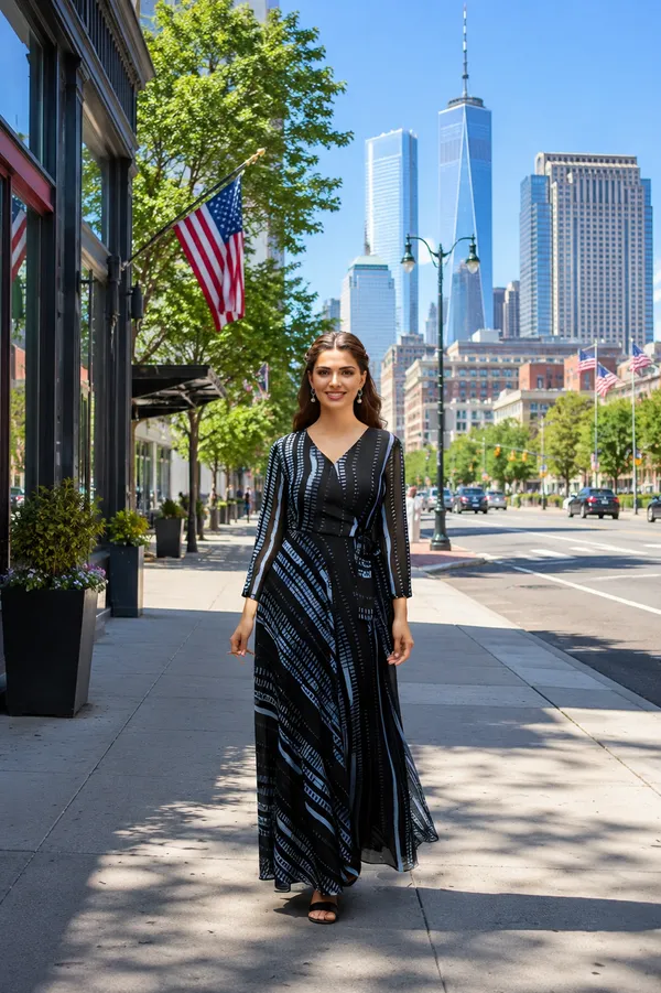Black_Georgette_Long_Sleeve_Printed_Maxi_Dress_For_Women