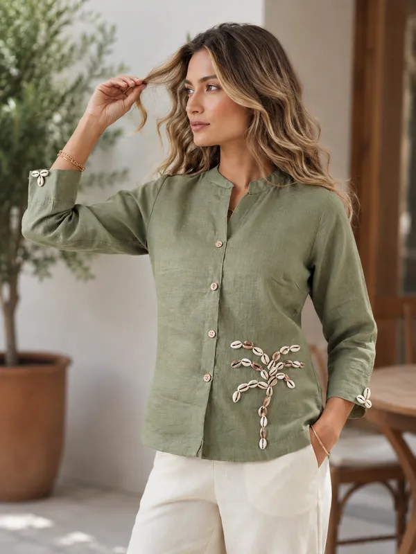 Green_Linen_Cotton_Relaxed_Fit_Shirt_For_Women