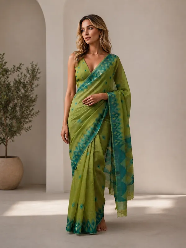 Green_Cotton_Woven_Printed_Saree_For_Women