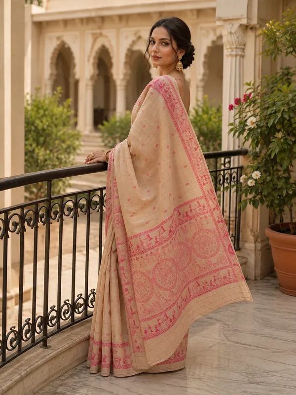 Beige_Cotton_Woven_Printed_Saree_For_Women