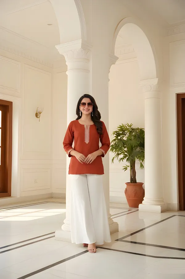 Rust_Roman_Silk_Straight_Embroidered_Kurta_For_Women