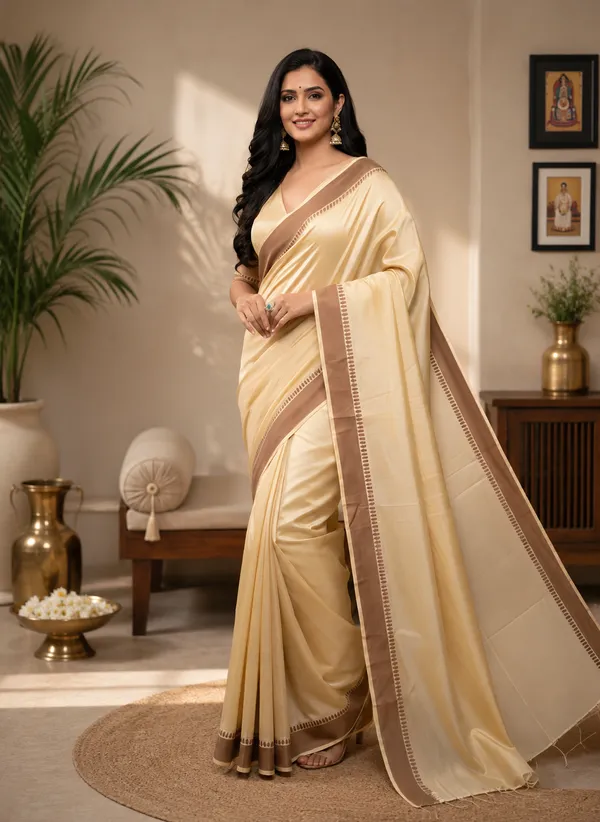 Cream_Manipuri_Kalam_Lustrous_Border_Saree_For_Women