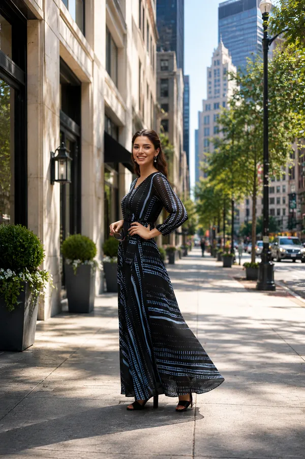 Black_Georgette_Long_Sleeve_Printed_Maxi_Dress_For_Women