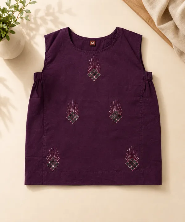 Purple_Slub_Cotton_Rhinestone_Work_Top_For_Women