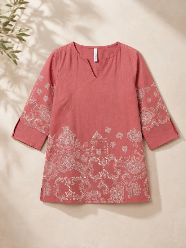 Pink_Linen_Cotton_Straight_Printed_Kurti_For_Women