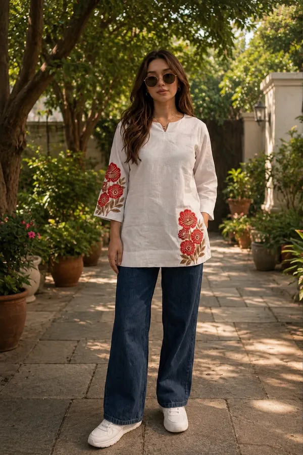 White_Cotton_Straight_Kurti_For_Women