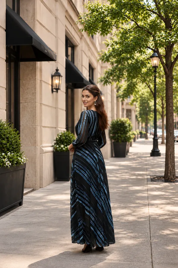 Black_Georgette_Long_Sleeve_Printed_Maxi_Dress_For_Women
