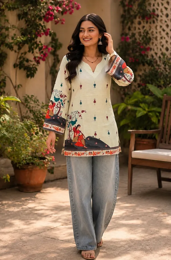 Cream_Cotton_Straight_Printed_Kurti_For_Women