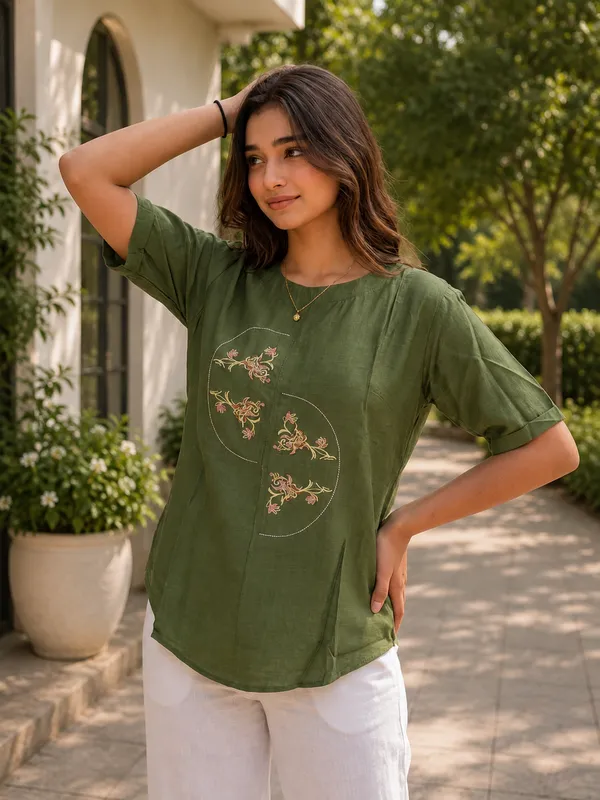 Olive_Cotton_Regular_Fit_Embroidered_Top_For_Women