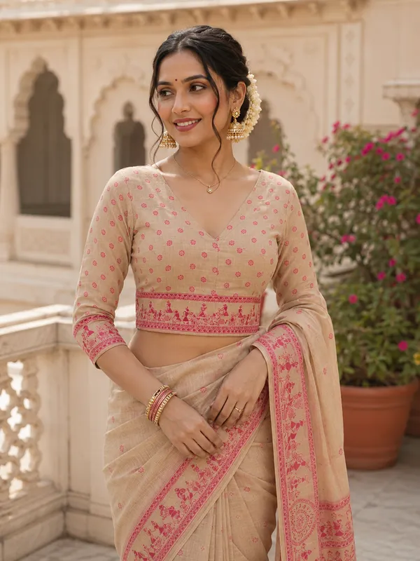 Beige_Cotton_Woven_Printed_Saree_For_Women