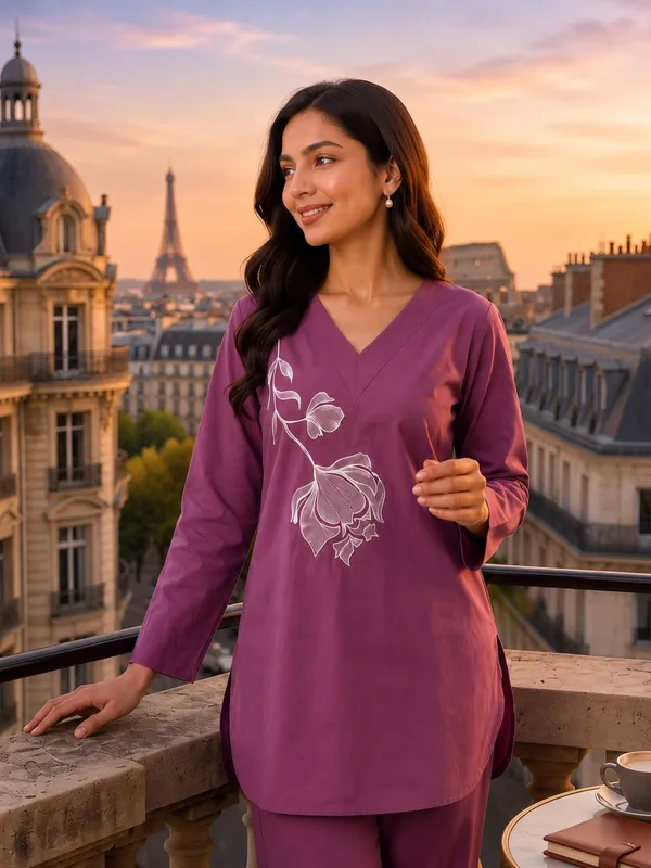 Purple_Rayon_Embroidered_Kurta_Pant_Set_For_Women