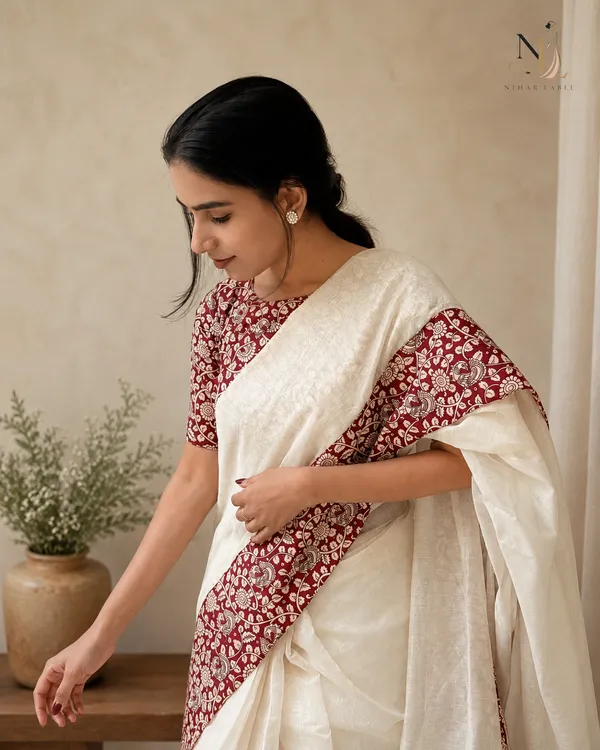 Ivory_Linen_Cotton_Floral_Printed_Saree_For_Women