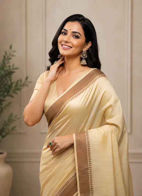 Cream_Manipuri_Kalam_Lustrous_Border_Saree_For_Women