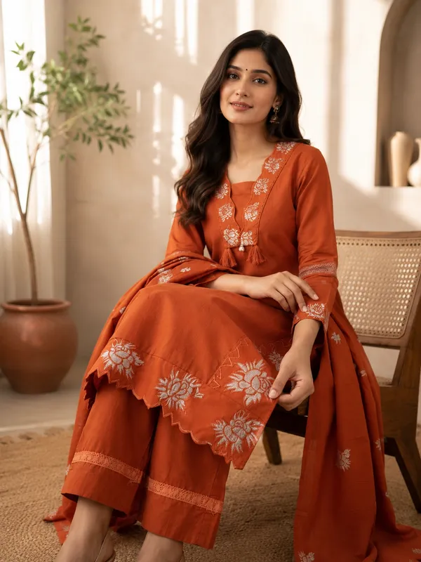 Orange_Cotton_Straight_Embroidered_Kurta_Set_For_Women