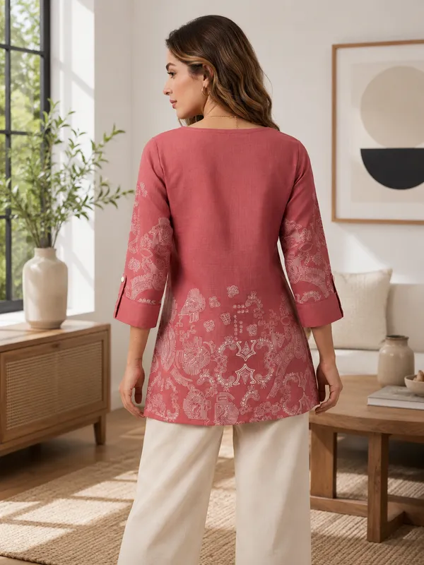 Pink_Linen_Cotton_Straight_Printed_Kurti_For_Women