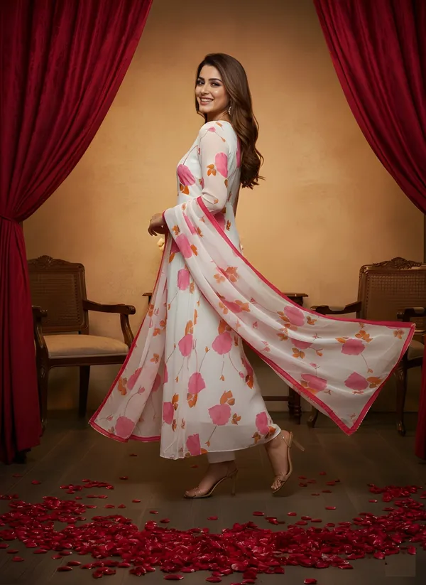 White_Floral_Printed_Anarkali_Kurta_with_Dupatta