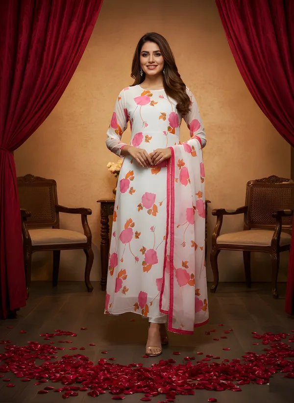 White_Floral_Printed_Anarkali_Kurta_with_Dupatta