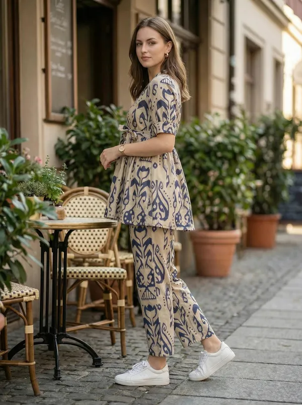 Women’s_Beige_&_Navy_Blue_Printed_Rayon_Co-Ord_Set