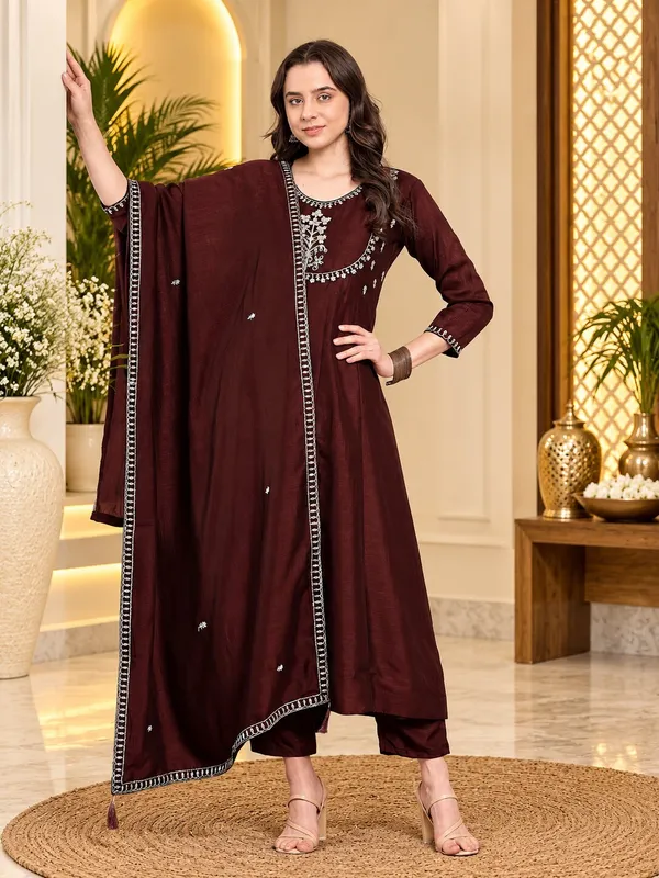 Women’s_Brown_Vichitra_Silk_Embroidered_Anarkali_Kurta_Set_with_Dupatta