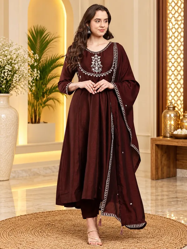 Women’s_Brown_Vichitra_Silk_Embroidered_Anarkali_Kurta_Set_with_Dupatta