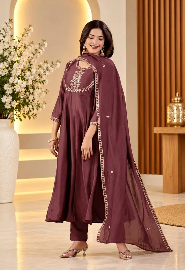 Women’s_Burgundy_Vichitra_Silk_Embroidered_Anarkali_Kurta_Set_with_Dupatta