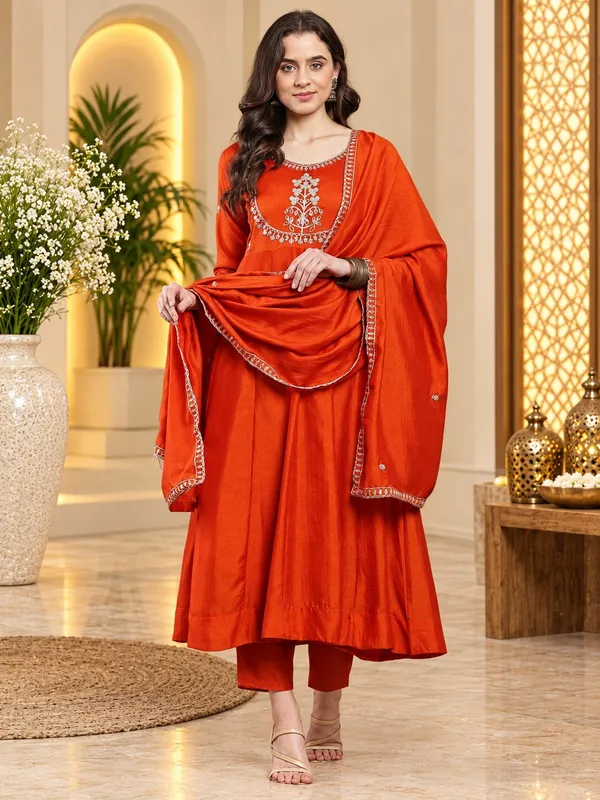 Women’s_Orange_Vichitra_Silk_Embroidered_Anarkali_Kurta_Set_with_Dupatta