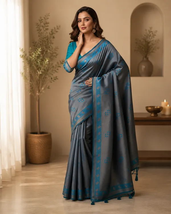 Teal_Banarasi_Silk_Woven_Saree_For_Women