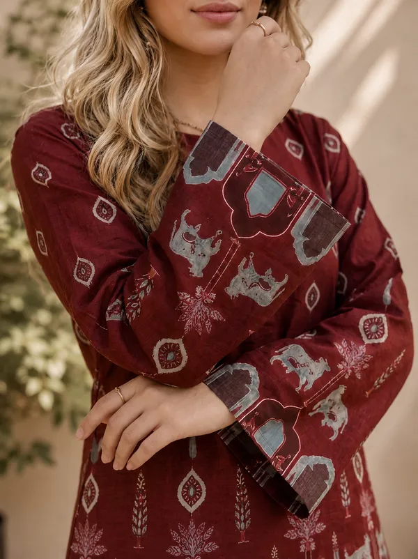 Maroon_Cotton_Straight_Printed_Kurti_For_Women