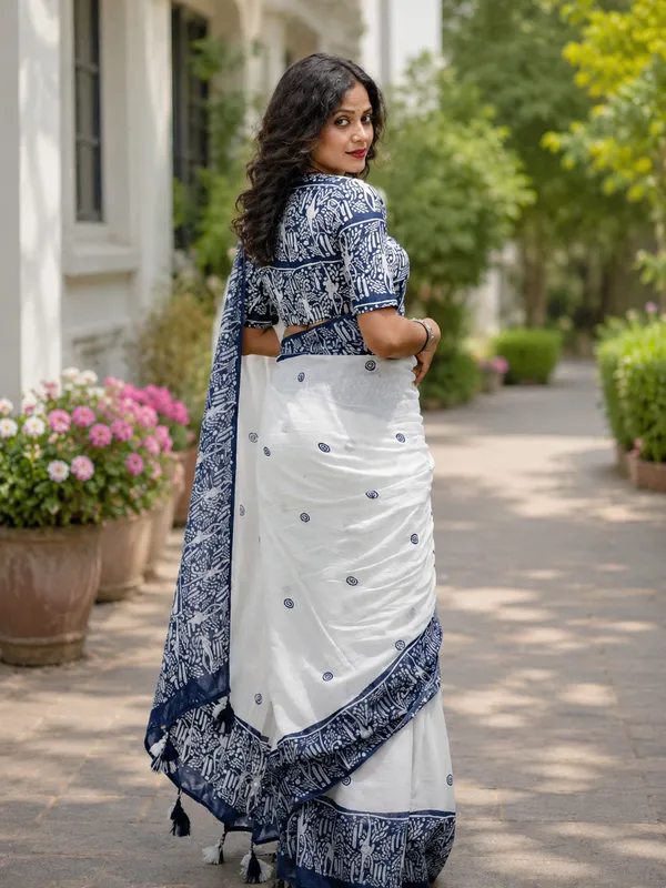 White_Linen_Cotton_Printed_Saree_For_Women