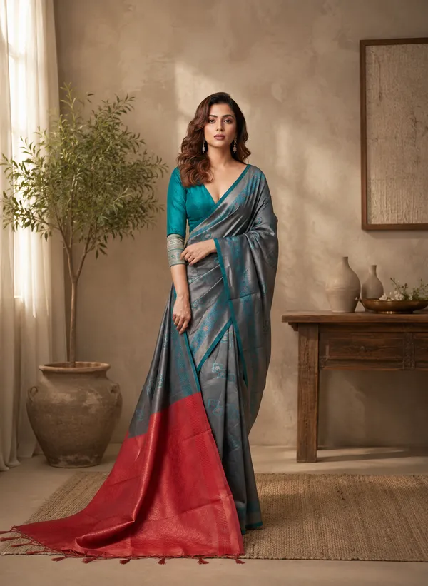 Grey_Banarasi_Silk_Woven_Saree_For_Women