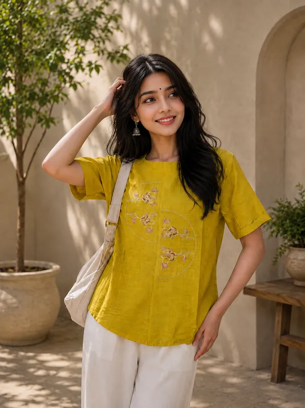 Yellow_Cotton_Relaxed_Fit_Embroidered_Top_For_Women