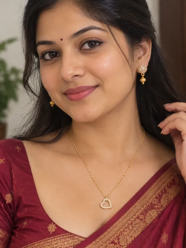Gold-Tone_Heart_Pendant_Necklace_And_Earrings_Set_for_Women