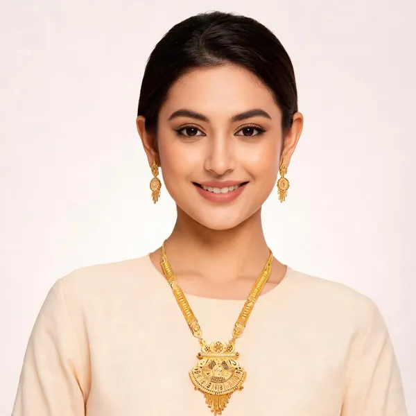 Gold_Brass_Openwork_Traditional_Necklace_And_Earrings_Set_For_Women