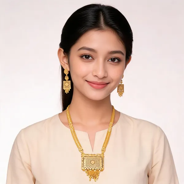 Gold_Brass_Rectangular_Pendant_Openwork_Necklace_And_Earrings_Set_For_Women