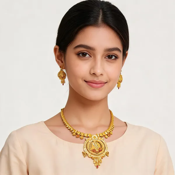 Gold_Brass_Traditional_Motif_Pendant_Necklace_Set_For_Women