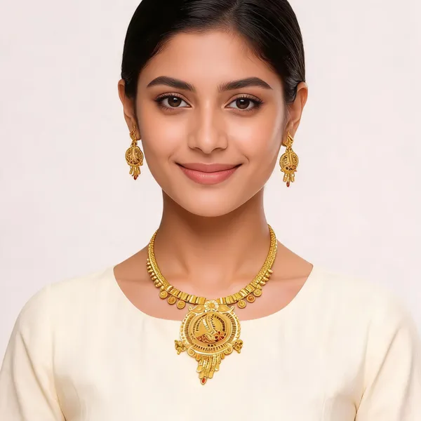 Gold_Brass_Traditional_Motif_Pendant_Necklace_Set_For_Women