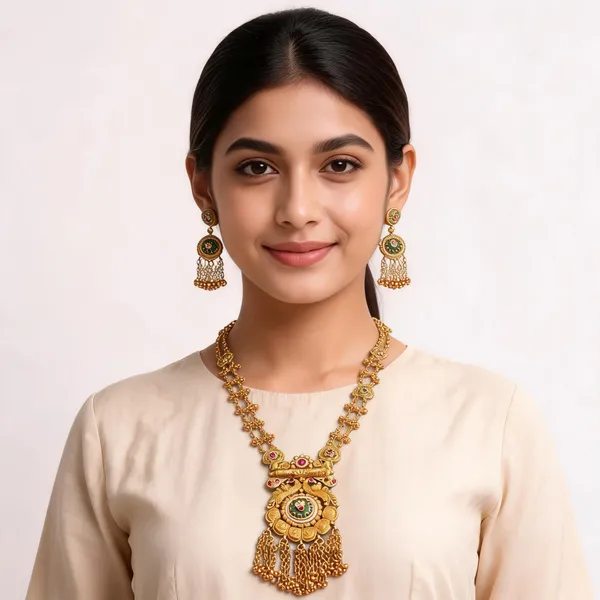 Gold_Brass_Temple_Style_Necklace_&_Earrings_Set_For_Women