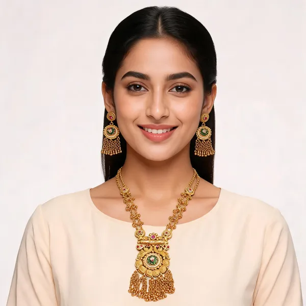 Gold_Brass_Temple_Style_Necklace_&_Earrings_Set_For_Women