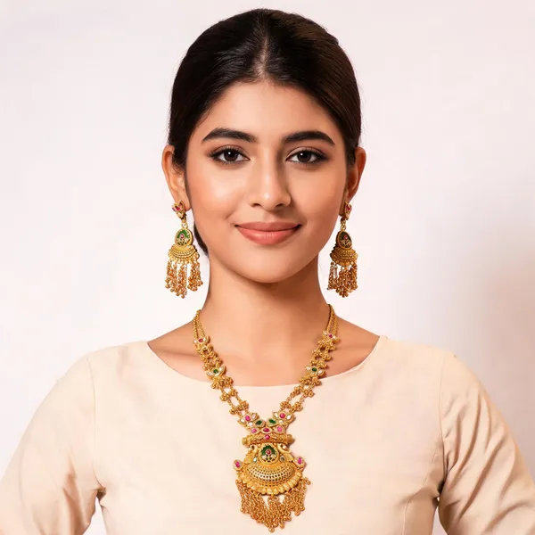 Gold_Brass_Temple_Necklace_&_Earrings_Set_For_Women