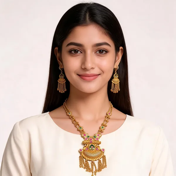 Gold_Brass_Temple_Necklace_&_Earrings_Set_For_Women