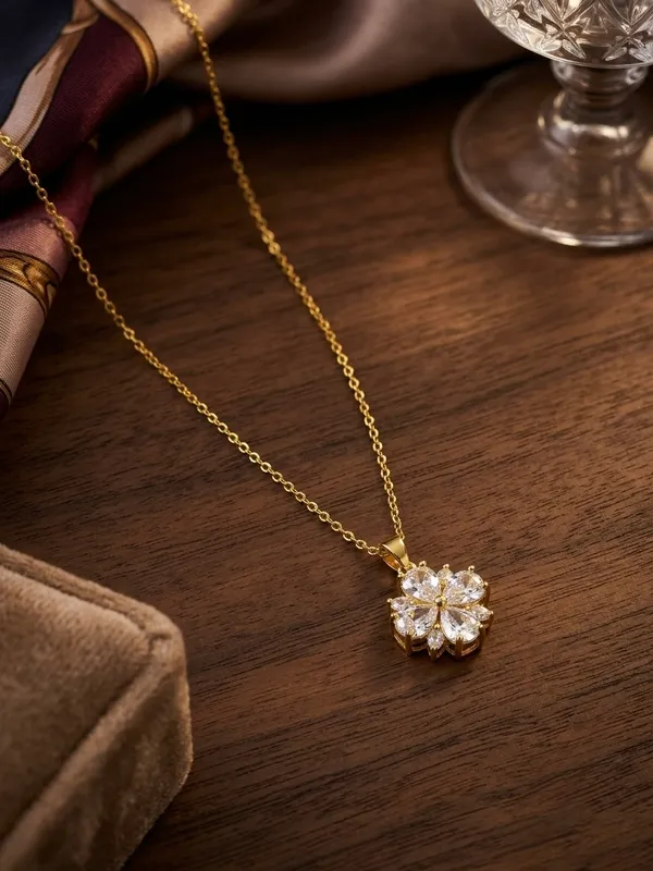 Gold_Stainless_Steel_Layered_Floral_Pendant_Necklace_For_Women
