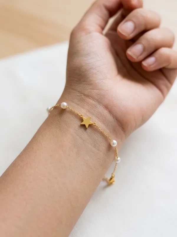 Gold_Stainless_Steel_Faux_Pearl_Star_Charm_Chain_Bracelet_For_Women