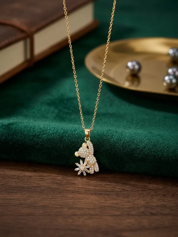 Gold_Stainless_Steel_Teddy_Bear_Pendant_Necklace_For_Women