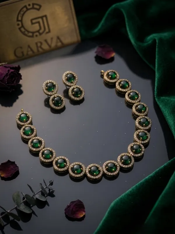 Gold_&_Green_American_Diamond_Round_Stone_Necklace_Set_For_Women