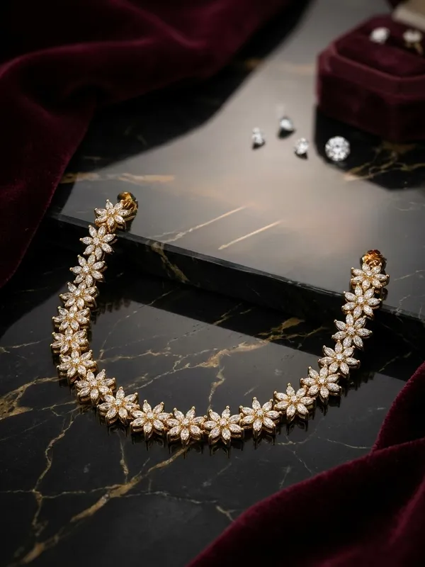 Gold_American_Diamond_Floral_Necklace_Set_With_Earrings_For_Women