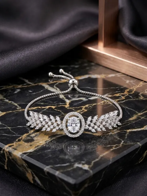 Silver_American_Diamond_Crystal_Leaf_Adjustable_Bracelet_For_Women
